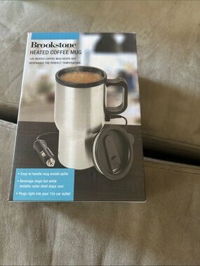 Brookstone Stainless Steel Heated Travel Mug - Silver & Black